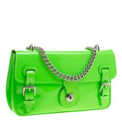 Pre Owned Ralph Lauren Neon Green Patent Leather Ricky Chain Shoulder Bag