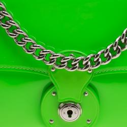 Pre Owned Ralph Lauren Neon Green Patent Leather Ricky Chain Shoulder Bag