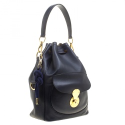 Pre Owned Ralph Lauren Navy Blue Leather Ricky Drawstring Bucket Bag 