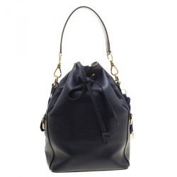 Pre Owned Ralph Lauren Navy Blue Leather Ricky Drawstring Bucket Bag 