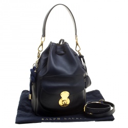 Pre Owned Ralph Lauren Navy Blue Leather Ricky Drawstring Bucket Bag 