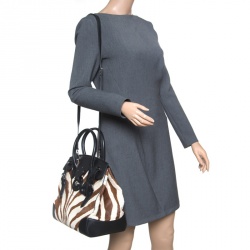 Pre Owned Ralph Lauren Black Zebra Print Pony Hair and Leather Ricky Tote