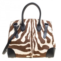 Pre Owned Ralph Lauren Black Zebra Print Pony Hair and Leather Ricky Tote