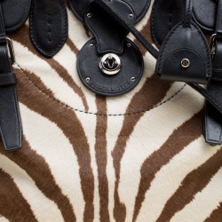Pre Owned Ralph Lauren Black Zebra Print Pony Hair and Leather Ricky Tote