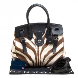 Pre Owned Ralph Lauren Black Zebra Print Pony Hair and Leather Ricky Tote