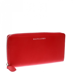 Pre Owned Ralph Lauren Red Leather Zip Around Wallet