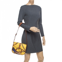 Pre Owned Ralph Lauren Yellow/Brown Chadwick Print Nylon Flap Shoulder Bag
