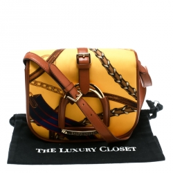 Pre Owned Ralph Lauren Yellow/Brown Chadwick Print Nylon Flap Shoulder Bag