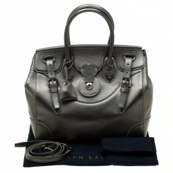 Pre Owned Ralph Lauren Silver Metallic Soft Leather Ricky 33 Top Handle Bag