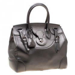 Pre Owned Ralph Lauren Silver Metallic Soft Leather Ricky 33 Top Handle Bag