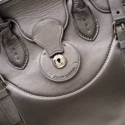 Pre Owned Ralph Lauren Silver Metallic Soft Leather Ricky 33 Top Handle Bag