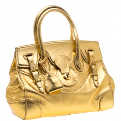 Pre Owned Ralph Lauren Gold Leather Ricky 27 Tote
