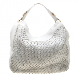 Pre Owned Ralph Lauren White Woven Leather Hobo