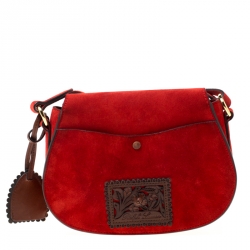 Pre Owned Ralph Lauren Red/Brown Nubuck and Leather Saddle Bag