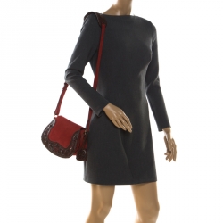 Pre Owned Ralph Lauren Red/Brown Nubuck and Leather Saddle Bag