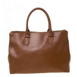 Pre Owned Ralph Lauren Brown Leather Newbury Double Zip Tote