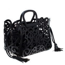 Pre Owned Ralph Lauren Black Leather Vachetta Scroll Tote