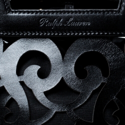 Pre Owned Ralph Lauren Black Leather Vachetta Scroll Tote