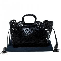 Pre Owned Ralph Lauren Black Leather Vachetta Scroll Tote