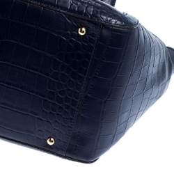 Pre Owned Lauren Ralph Lauren Blue Crocodile Embossed Leather Satchel