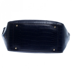 Pre Owned Lauren Ralph Lauren Blue Crocodile Embossed Leather Satchel