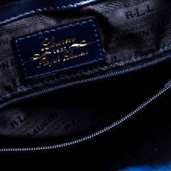 Pre Owned Lauren Ralph Lauren Blue Crocodile Embossed Leather Satchel