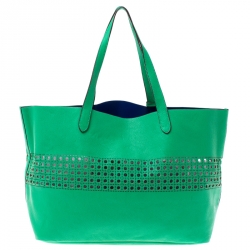Pre Owned Ralph Lauren Green Perforated Leather Leighton Shopper Tote