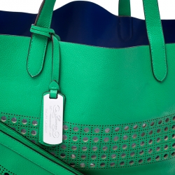 Pre Owned Ralph Lauren Green Perforated Leather Leighton Shopper Tote