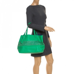 Pre Owned Ralph Lauren Green Perforated Leather Leighton Shopper Tote