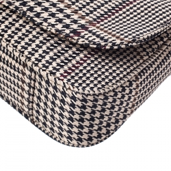 Pre Owned Lauren Ralph Lauren Beige/Brown Canvas and Leather Houndstooth Messenger Bag