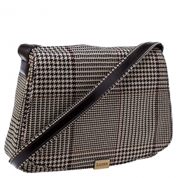 Pre Owned Lauren Ralph Lauren Beige/Brown Canvas and Leather Houndstooth Messenger Bag