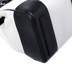 Pre Owned حقيبة يد رالف لورين ريكي جلد وكانفاس سوداء / بيضاء