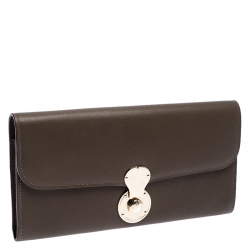 Pre Owned Ralph Lauren Dark Beige Eagle Embossed Leather Ricky Clutch