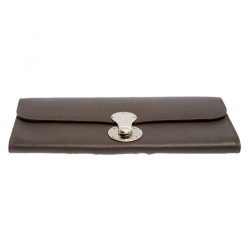 Pre Owned Ralph Lauren Dark Beige Eagle Embossed Leather Ricky Clutch