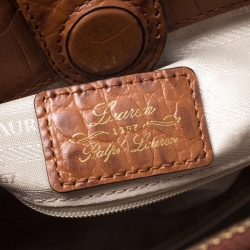 Pre Owned Lauren Ralph Lauren Brown Croc Embossed Leather Double Zip Tote