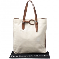 Pre Owned حقيبة شوبر رالف لورين كانفاس وجلد كريمي/بني فاتح