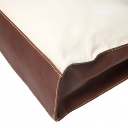 Pre Owned حقيبة شوبر رالف لورين كانفاس وجلد كريمي/بني فاتح