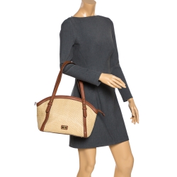 Pre Owned حقيبة رالف لورين رافية وجلد صناعي بيج/بني