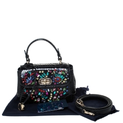 Pre Owned Ralph Lauren Black Python Mini Tiffin Crystal Embellished Top Handle Bag