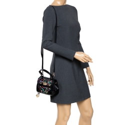 Pre Owned Ralph Lauren Black Python Mini Tiffin Crystal Embellished Top Handle Bag