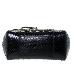 Pre Owned Ralph Lauren Black Python Mini Tiffin Crystal Embellished Top Handle Bag