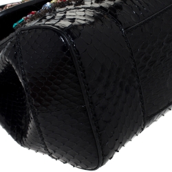 Pre Owned Ralph Lauren Black Python Mini Tiffin Crystal Embellished Top Handle Bag