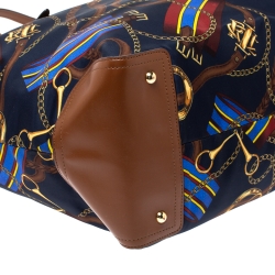 مملوكة مسبقًا Ralph Lauren Multicolor Equestrian Print Nylon and Leather Shopper Tote