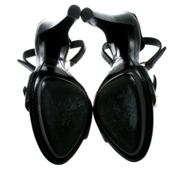 Pre Owned Ralph Lauren Collection Black Leather Buckle Ankle Strap Sandals 38.5