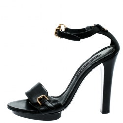 Pre Owned Ralph Lauren Collection Black Leather Buckle Ankle Strap Sandals 38.5