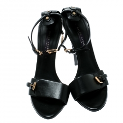 Pre Owned Ralph Lauren Collection Black Leather Buckle Ankle Strap Sandals 38.5