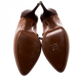 Pre Owned Ralph Lauren Cognac Brown Leather Platform Booties Size 38
