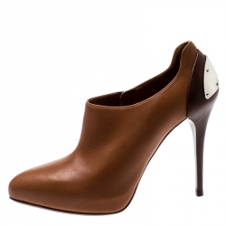 Pre Owned Ralph Lauren Cognac Brown Leather Platform Booties Size 38