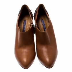 Pre Owned Ralph Lauren Cognac Brown Leather Platform Booties Size 38