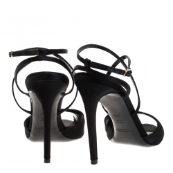 Pre Owned Ralph Lauren Black Satin Peep Toe Blasira Ankle Strap Sandal Size 39.5